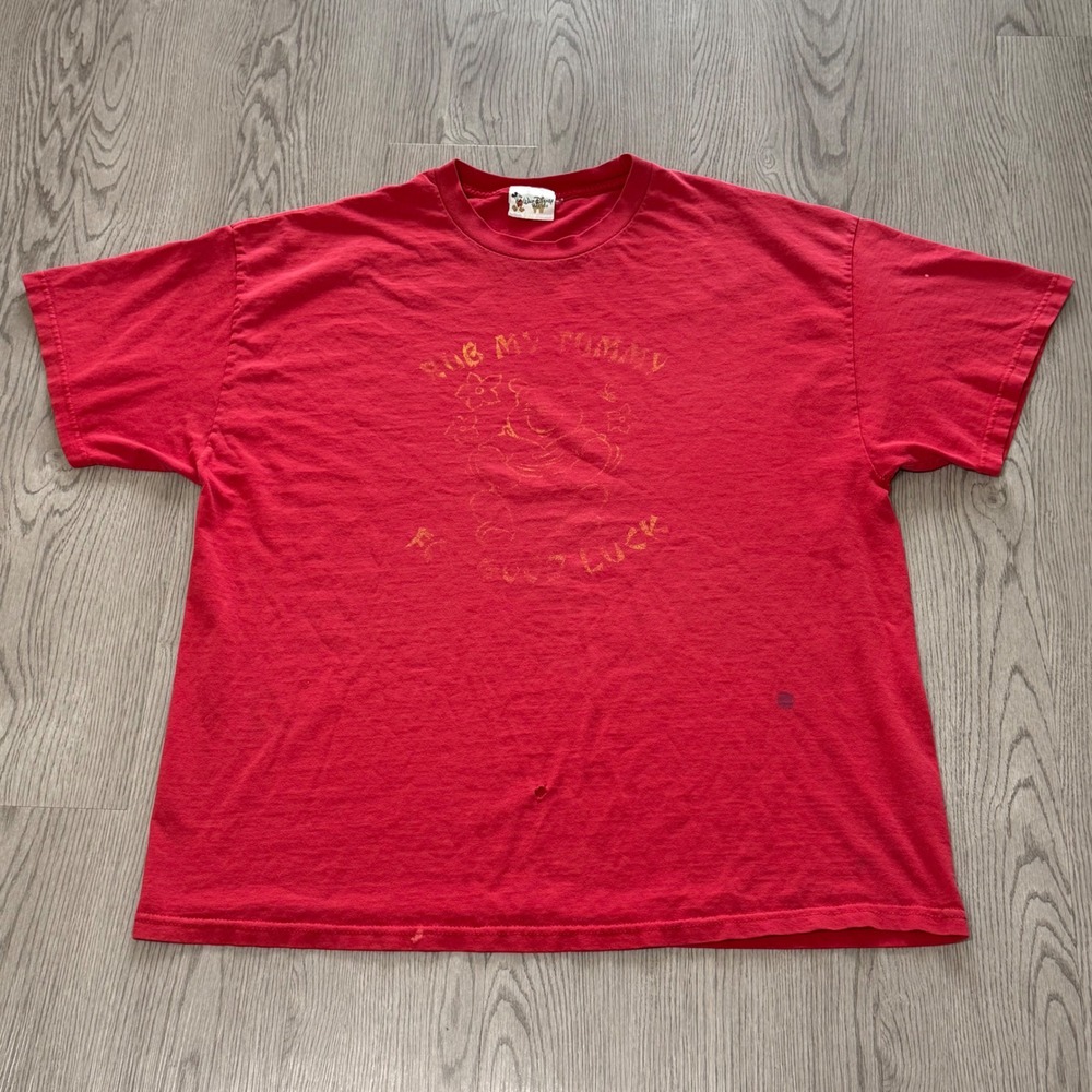 Vintage 90s Disney Winnie the Pooh Rub My Tummy Good Luck Tee Red Adult 2XL